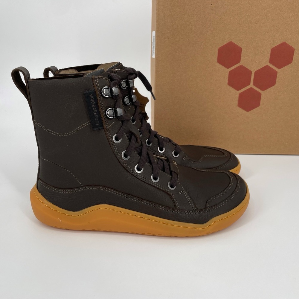 Vivobarefoot Gobi Boots | Brown Bracken Leather Lace Up Shoes